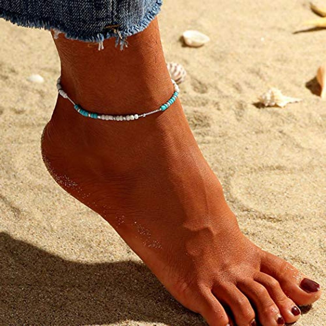 Fashion Forall Tobilleras De Plata Turquesa Pulsera De Tobillo Con Cuentas De Verano Joyería De Boho Cadena De Tobillera De Playa Ajustable Para Mujeres Niñas Amigos