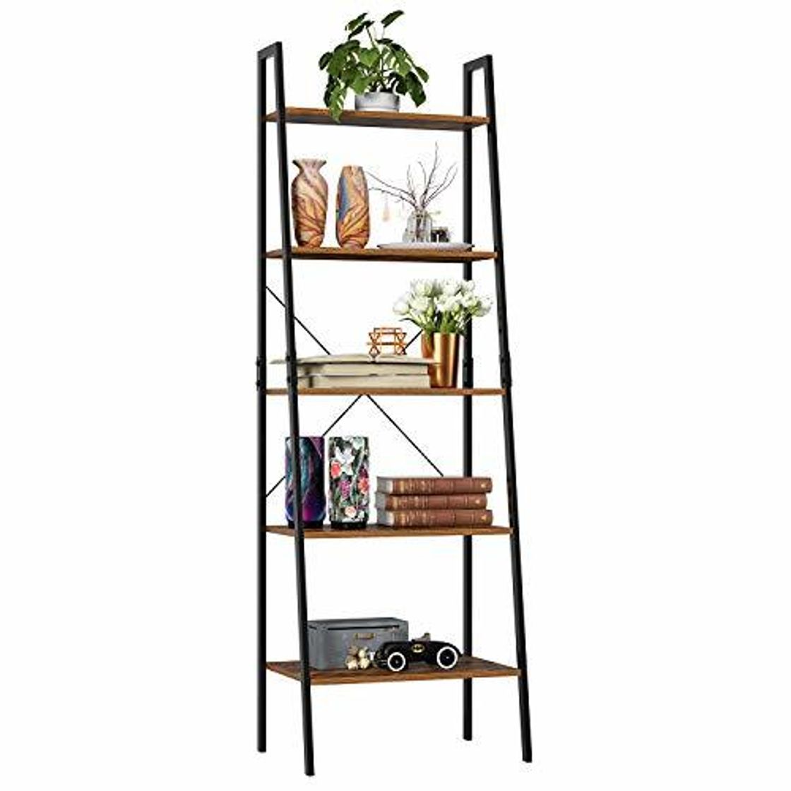 Social Homfa Estantería Escalera Librería de Pared Estantería Metálica para Salón Terraza Dormitorio