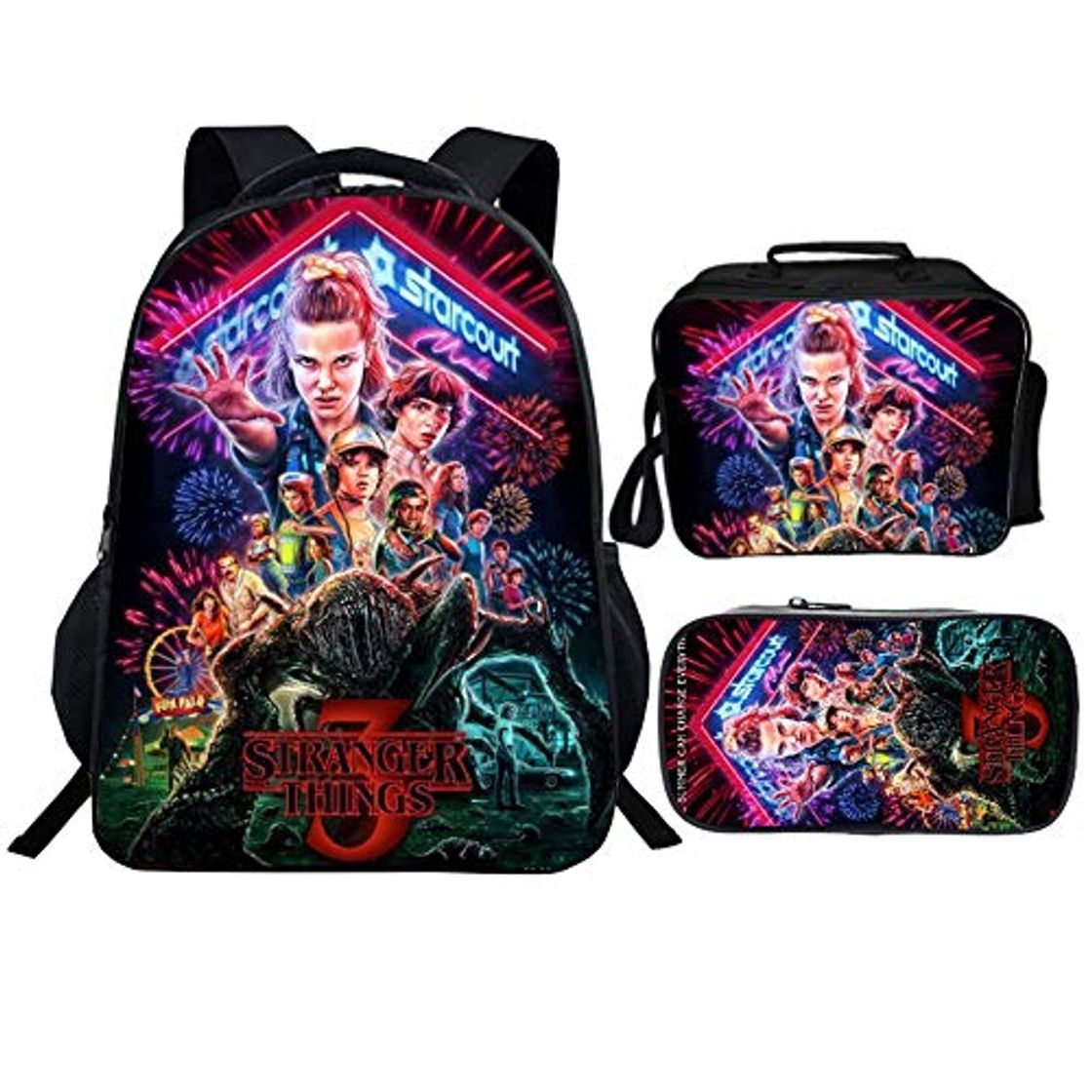 Fashion Mochila Stranger Things 3, Mochila Stranger Things Escolar Traje de Tres Piezas