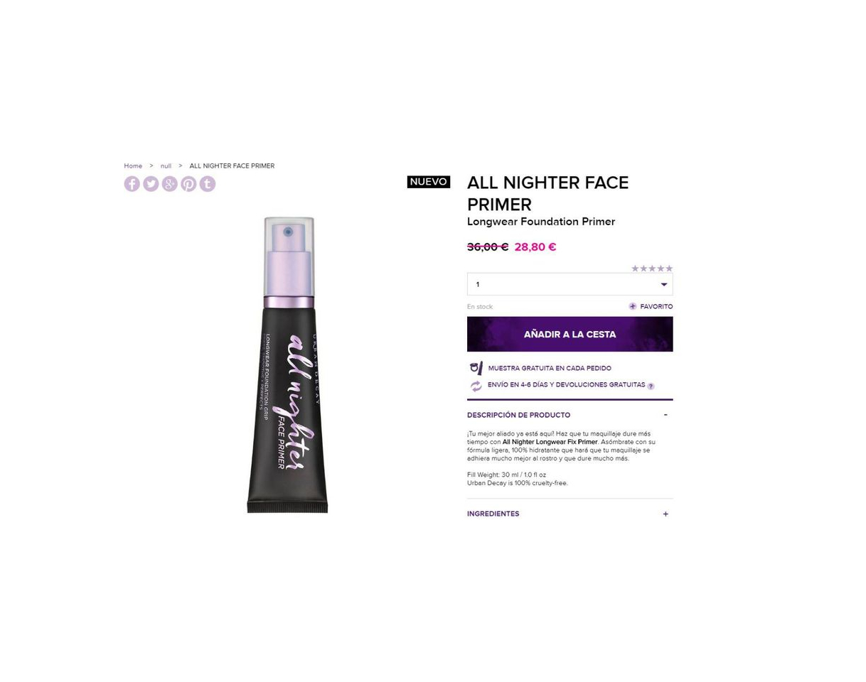 Producto PRIMER ALL NIGHTER UBARN DECAY