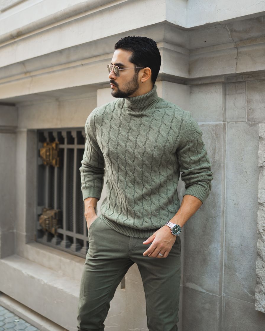 Moda WOOL BLEND CABLE-KNIT SWEATER - Matte green