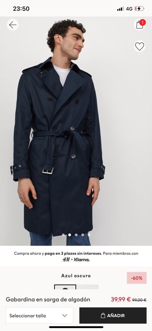Social Gabardina en sarga de algodón - Azul oscuro - HOMBRE