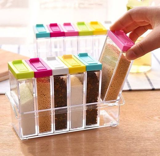 6PCS Spice Shaker Seasoning Box Jar Plastic Condiment