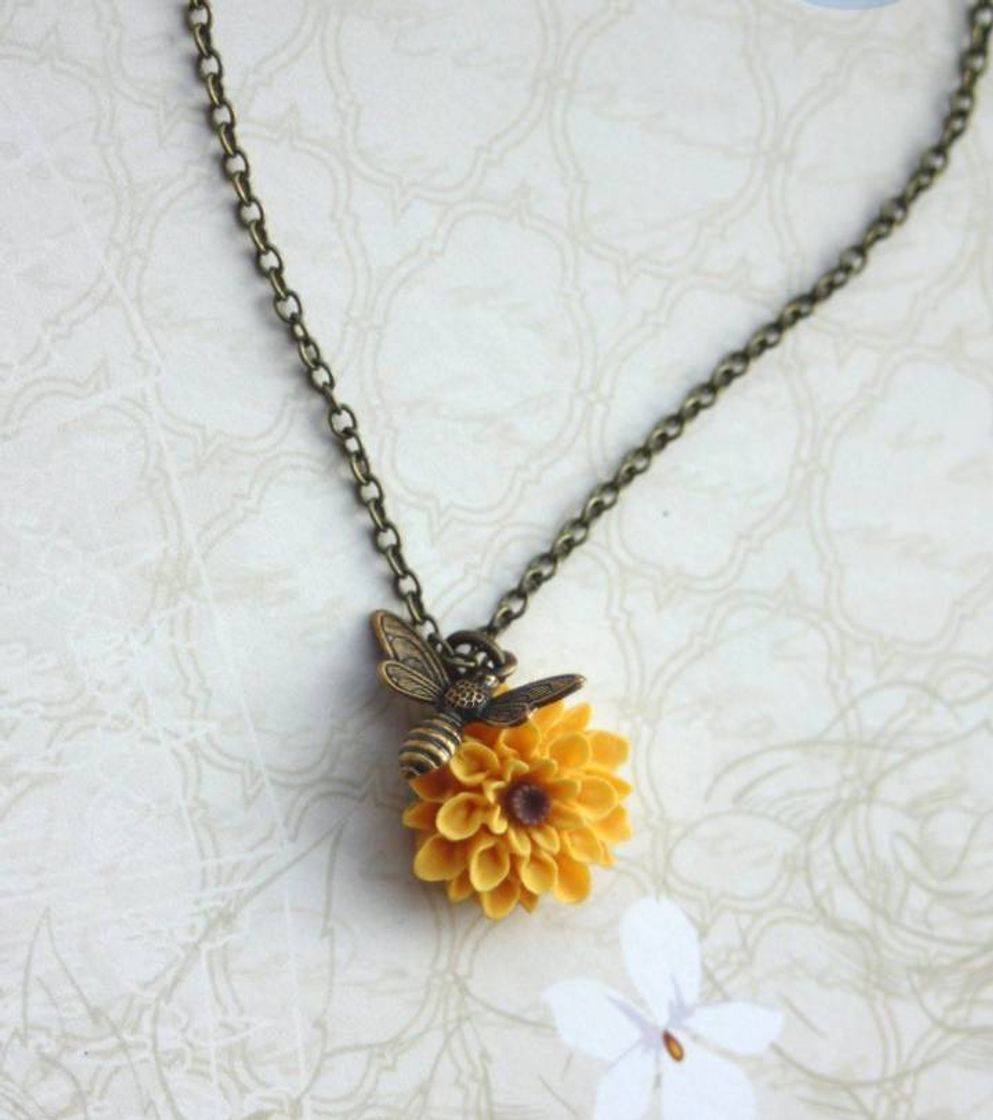 Products silver and gold bee necklace sunflower