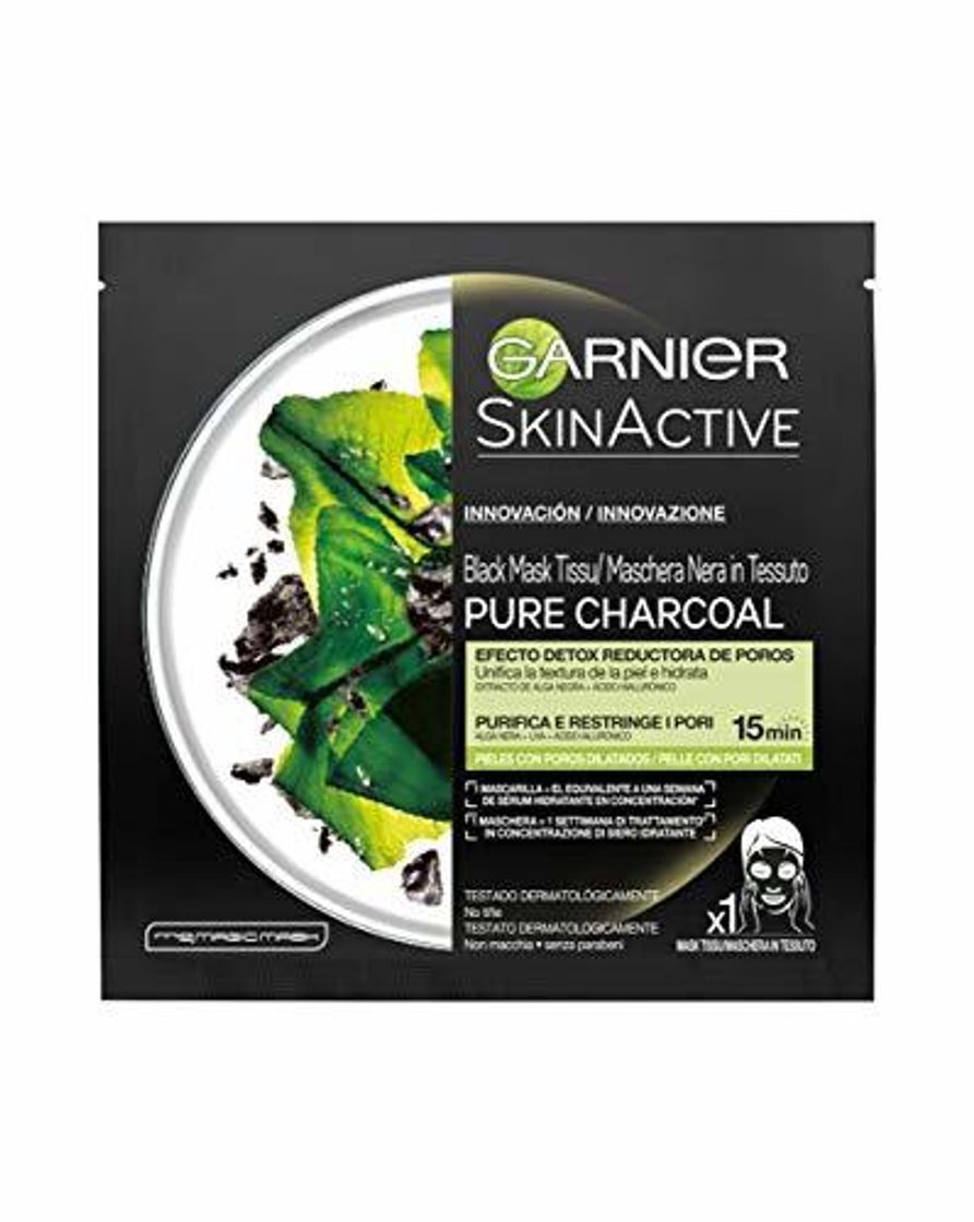 Belleza Garnier Skinactive Mask Tissu Pure Charcoal Mascarilla de Tejido Negro Efecto Detox