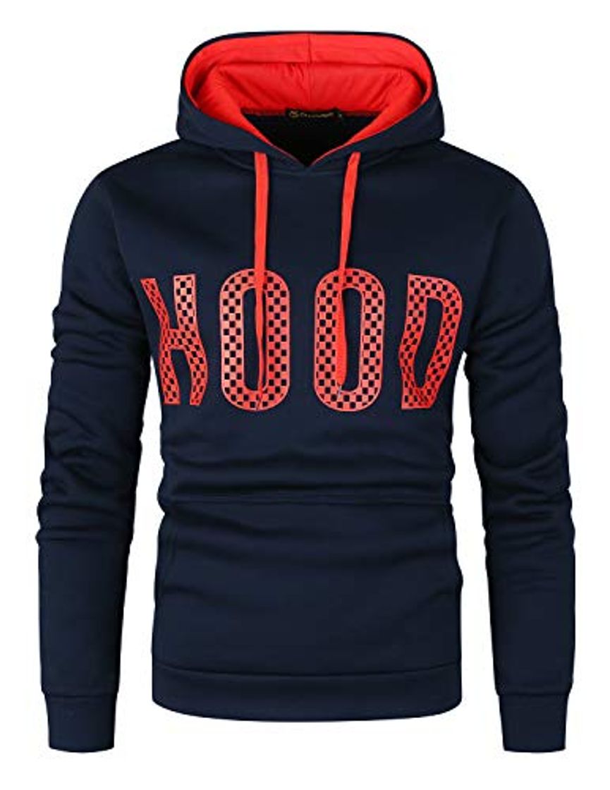 Moda GHYUGR Sudadera con Capucha Hombre Colores de Contraste Estampado Hoodie Sweatshirt Pullover