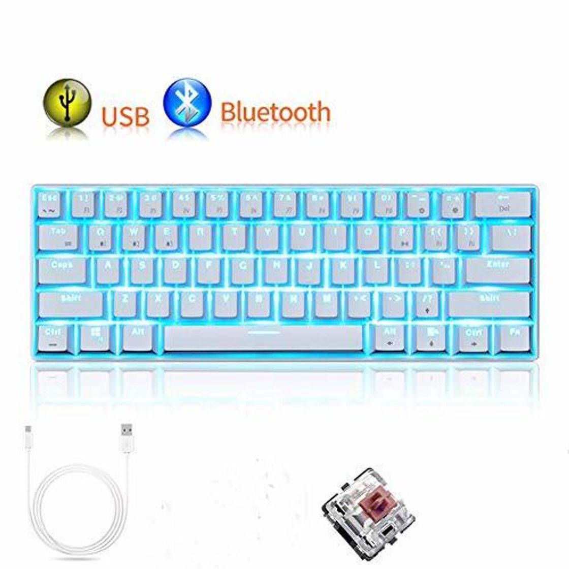 Social Teclado inalámbrico UrChoiceLtd® RK61 Cargador USB Bluetooth Retroiluminación LED Juegos Mecánicos Ergonómicos