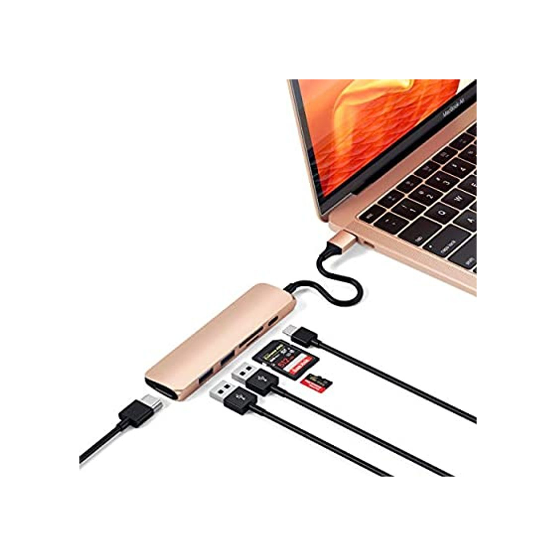 Producto Satechi Adaptador Multi-Puertos Slim Tipo-C de Aluminio con Puerto de Carga USB-C,