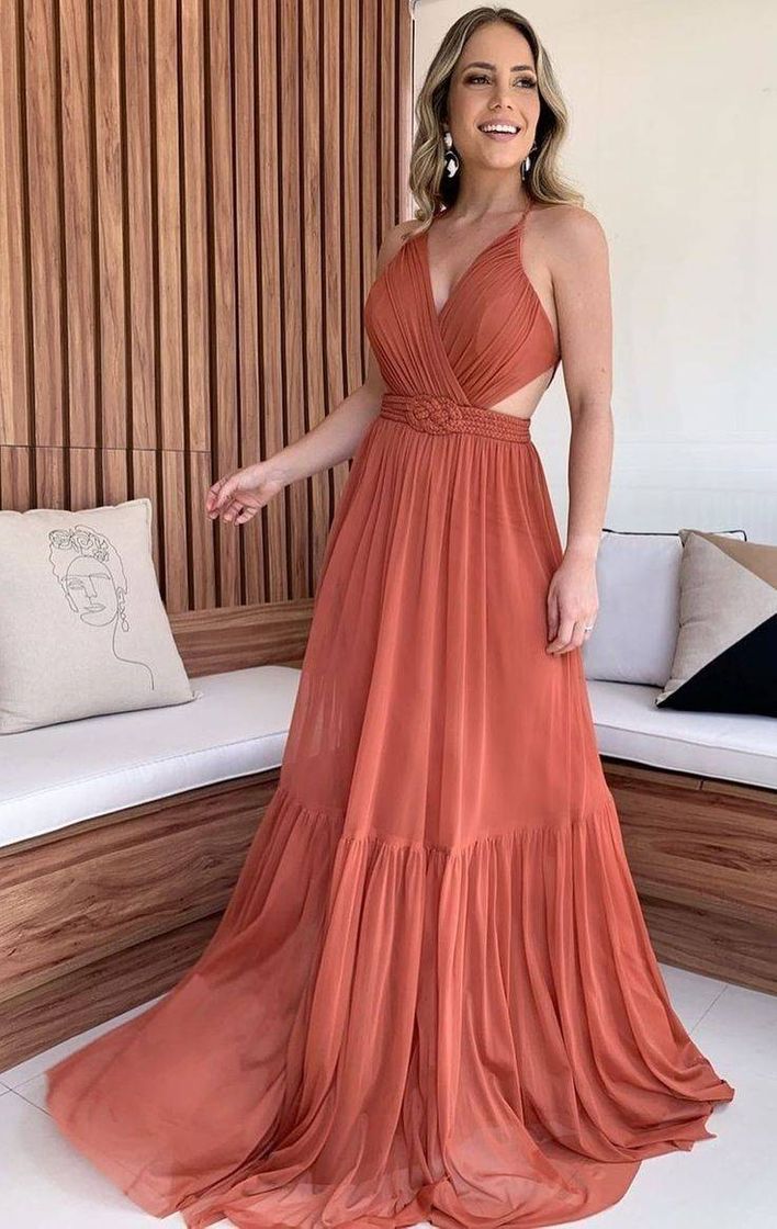 Social Vestido longo em tom terroso