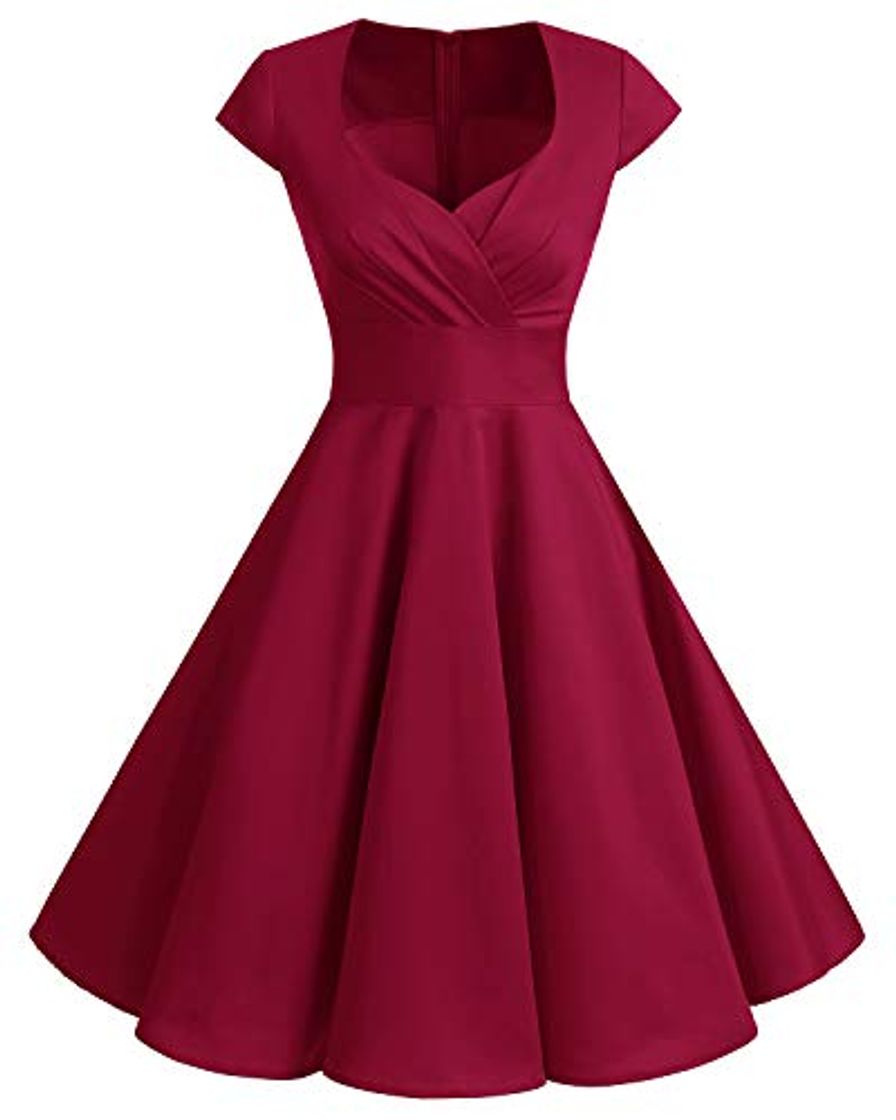 Moda Bbonlinedress Vestido Corto Mujer Retro A?os 50 Vintage Escote En Pico Dark Red L