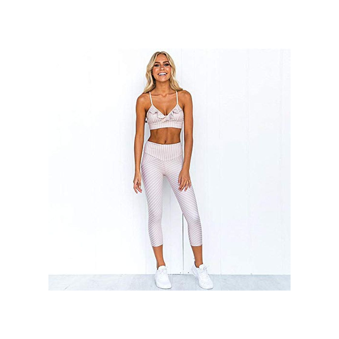 Fashion wksee Yoga Mujer Fitness Running Fitness Yoga Impresión A Rayas Flacas Elástico Yoga Trajes Deportivos Gimnasio Entrenamiento Sujetador Deportivo Scrunch Butt Leggings Fitness Ropa Deportiva Femenin