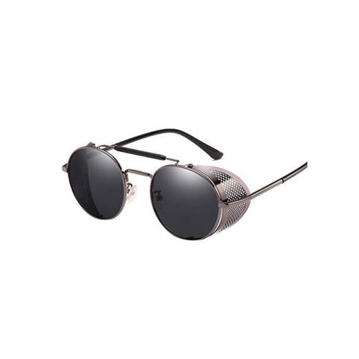 AidShunn Unisex Steampunk Estilo Retro Inspirado Círculo Metálico Redondo Gafas de Sol