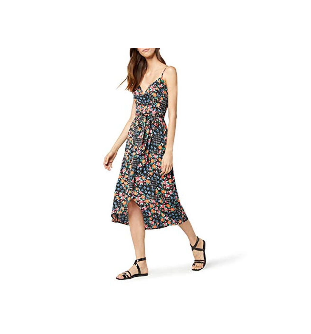 Social Marca Amazon - find. Vestido Midi Cruzado Mujer, Negro