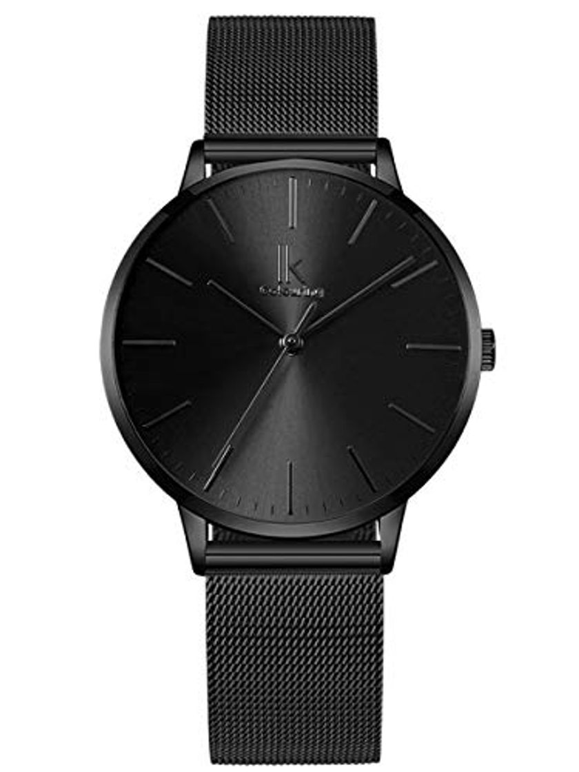 Social Alienwork Reloj Mujer Relojes Acero Inoxidable Banda de Malla Metálica Negro Analógicos
