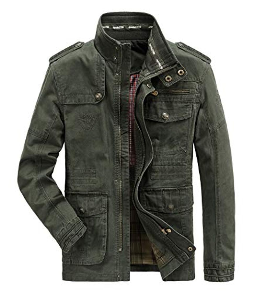 Moda WenVen Chaqueta de Algodón Primavera Sahariana para Hombre Verde Militar X