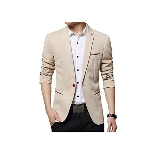 LEOCLOTHO Blazer Casual para Hombre Slim fit Chaquetas de Traje de Un Solo Pecho para Negocios Boda Ocio Caqui S