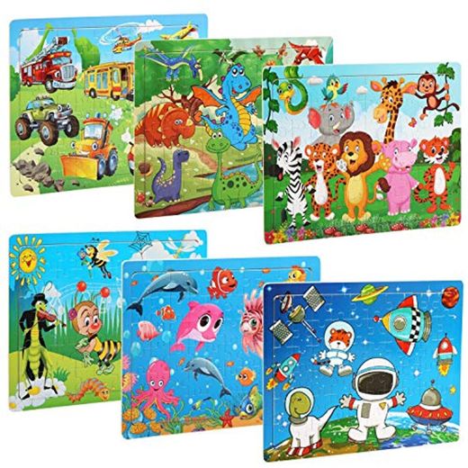 BelleStyle Rompecabezas de Madera 60 Piezas Juguete de Madera Puzzle para niños de 3 a 8 años Educación y Aprendizaje Rompecabezas Juguetes 6 Paquetes