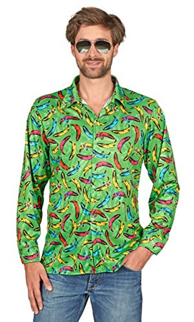 Moda Andrea Moden Pop Banana Hippie Camisa Retro para Hombre - Verde -