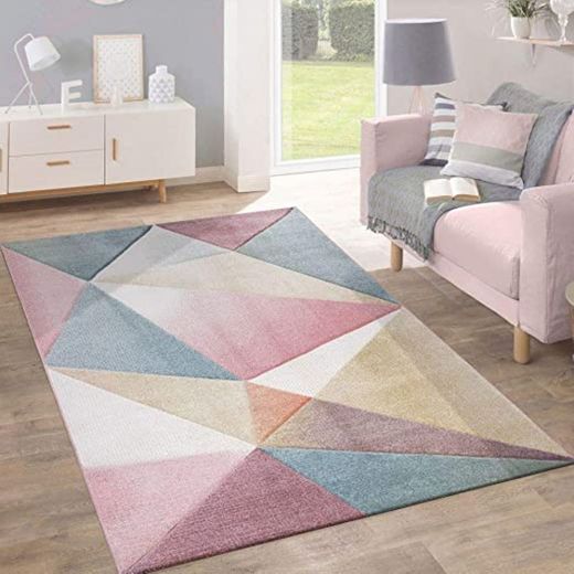 Alfombra Pelo Corto Tendencia Pastel Diseño Geométrico Inspiración Multicolor, tamaño