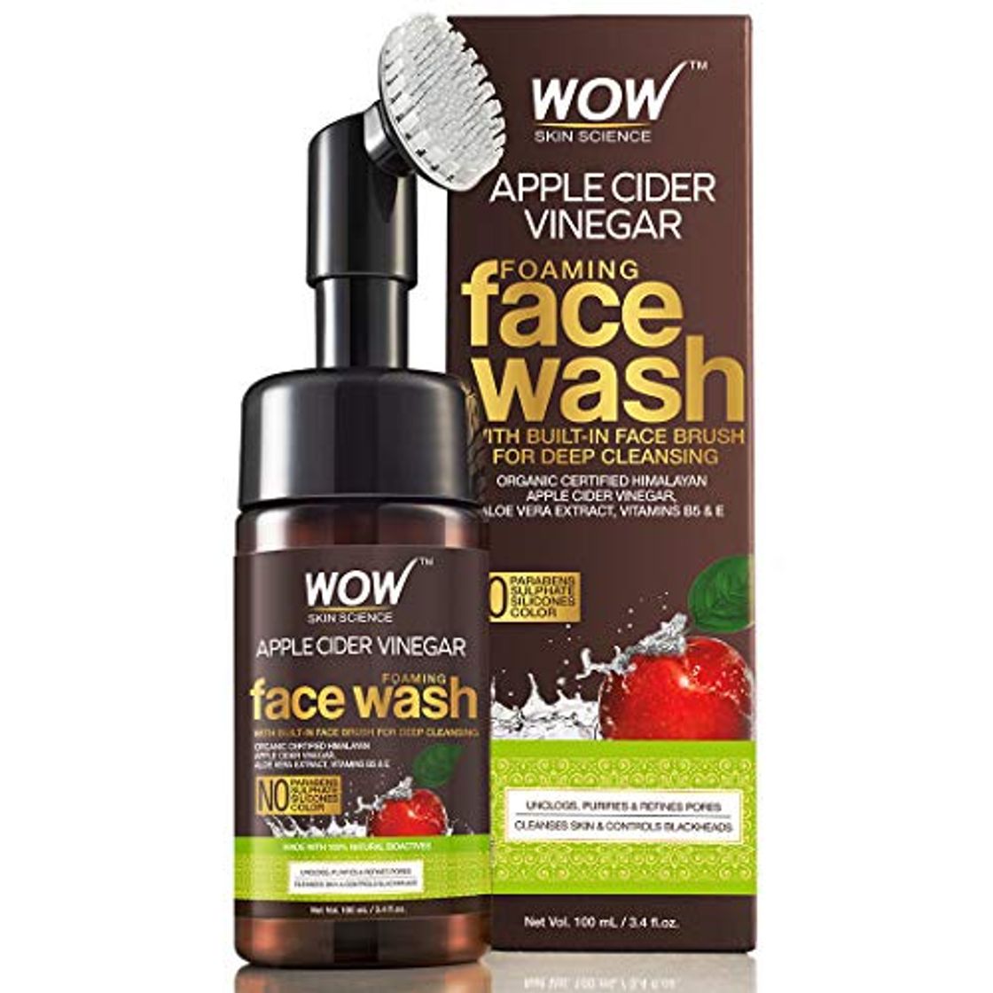 Product WOW Organic Apple Cider Vinegar Foaming Face Wash with Built-In Brush -