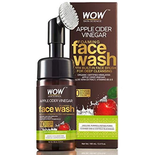 WOW Organic Apple Cider Vinegar Foaming Face Wash with Built-In Brush -