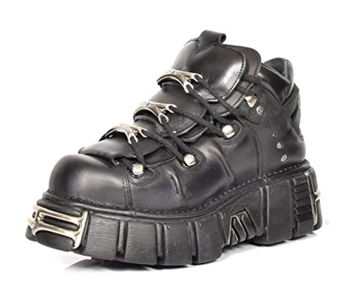 Social New Rock Botines de Cuero Cordones Zapatos de Plataforma Metálicos Estilo Gótico