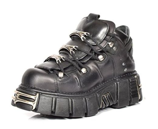 New Rock Botines de Cuero Cordones Zapatos de Plataforma Metálicos Estilo Gótico