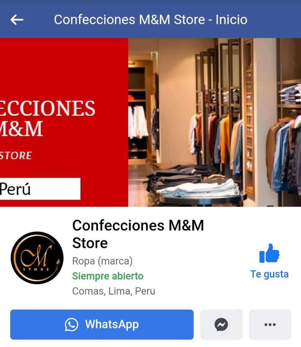 Social Página de Facebook: Confecciones M&M Store (Tienda de Ropa)