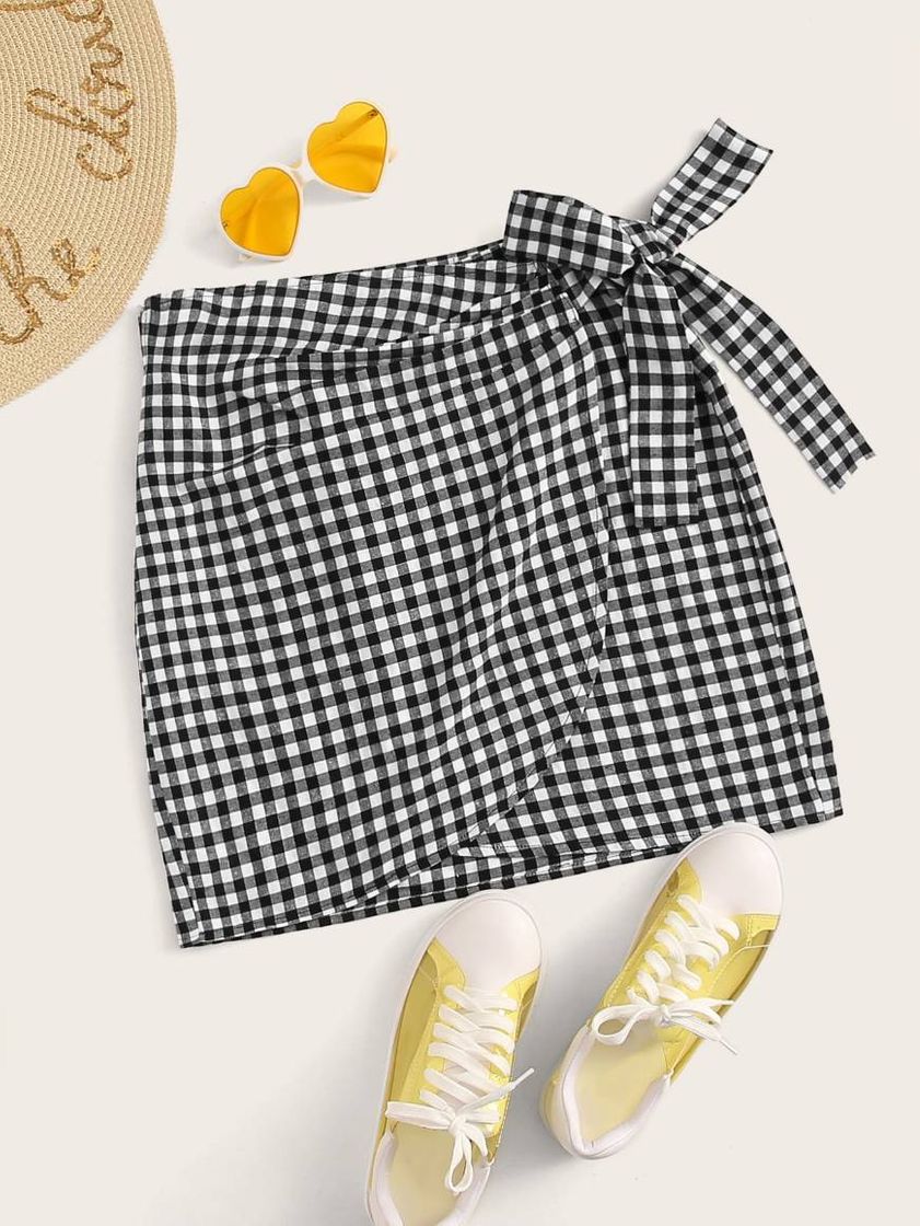 Moda Minifalda Playera Gingham 