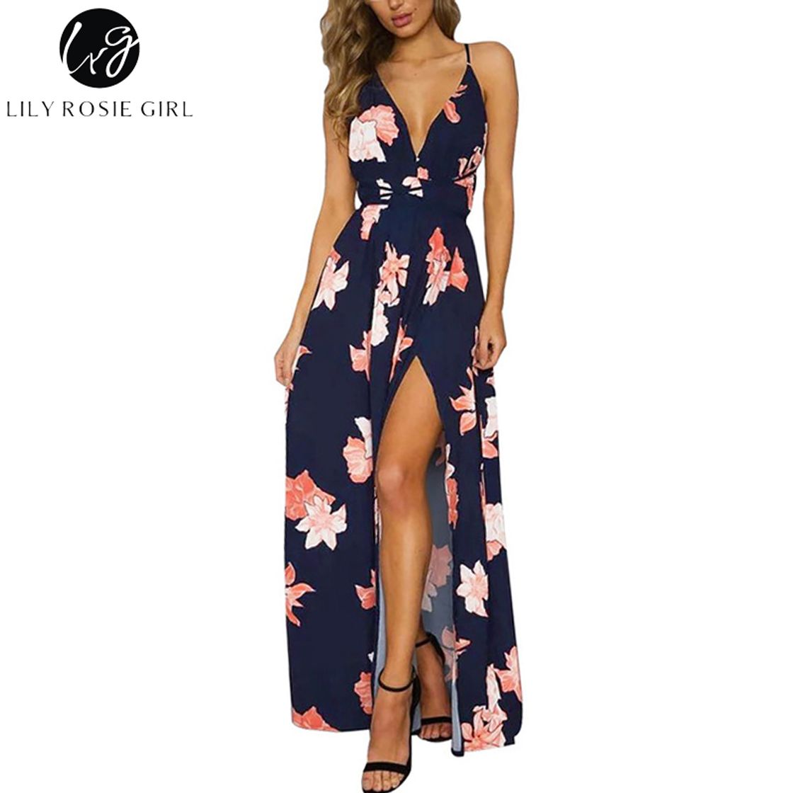 Product Vestido Mujer Bohemio Largo Verano Playa Fiesta Floral Manga Corta Cuello en V Talla Split Wrap Maxi Vestidos 5 XL