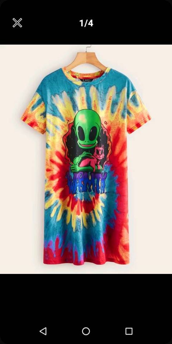 Fashion Vestido Estilo Camiseta de Tie Dye con Estampado de 👽👽