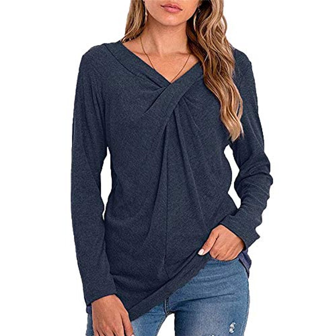 Social Mujeres Casual Cuello en V Nudo Cruzado pulóver Color sólido Suelta cómoda