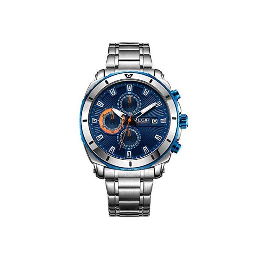 Relojes para Hombre Moda Acero Inoxidable Deportivo Analógico Reloj Cronógrafo Impermeable Negocios