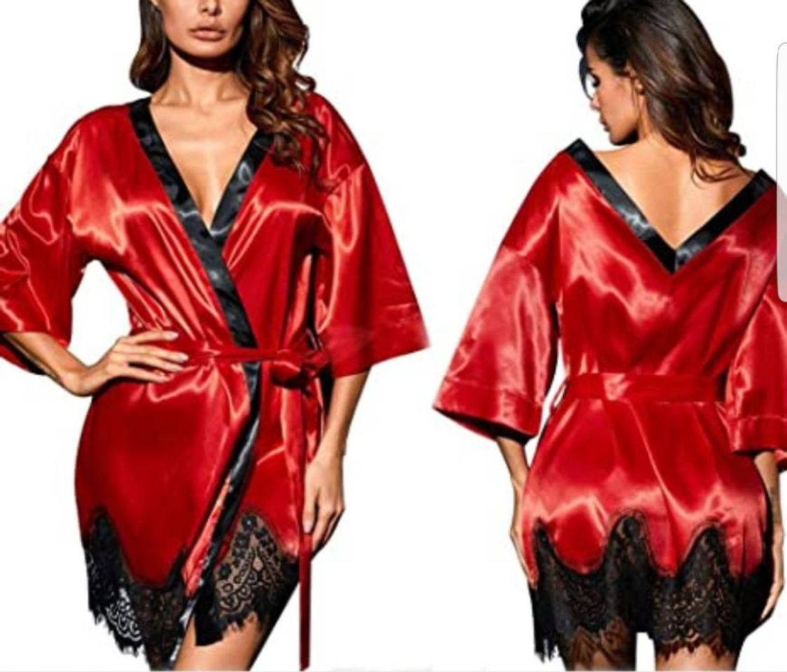 Social ABirdon Kimono Mujer Bata para Satén Batas Cortos Adorno de Encaje Dormir