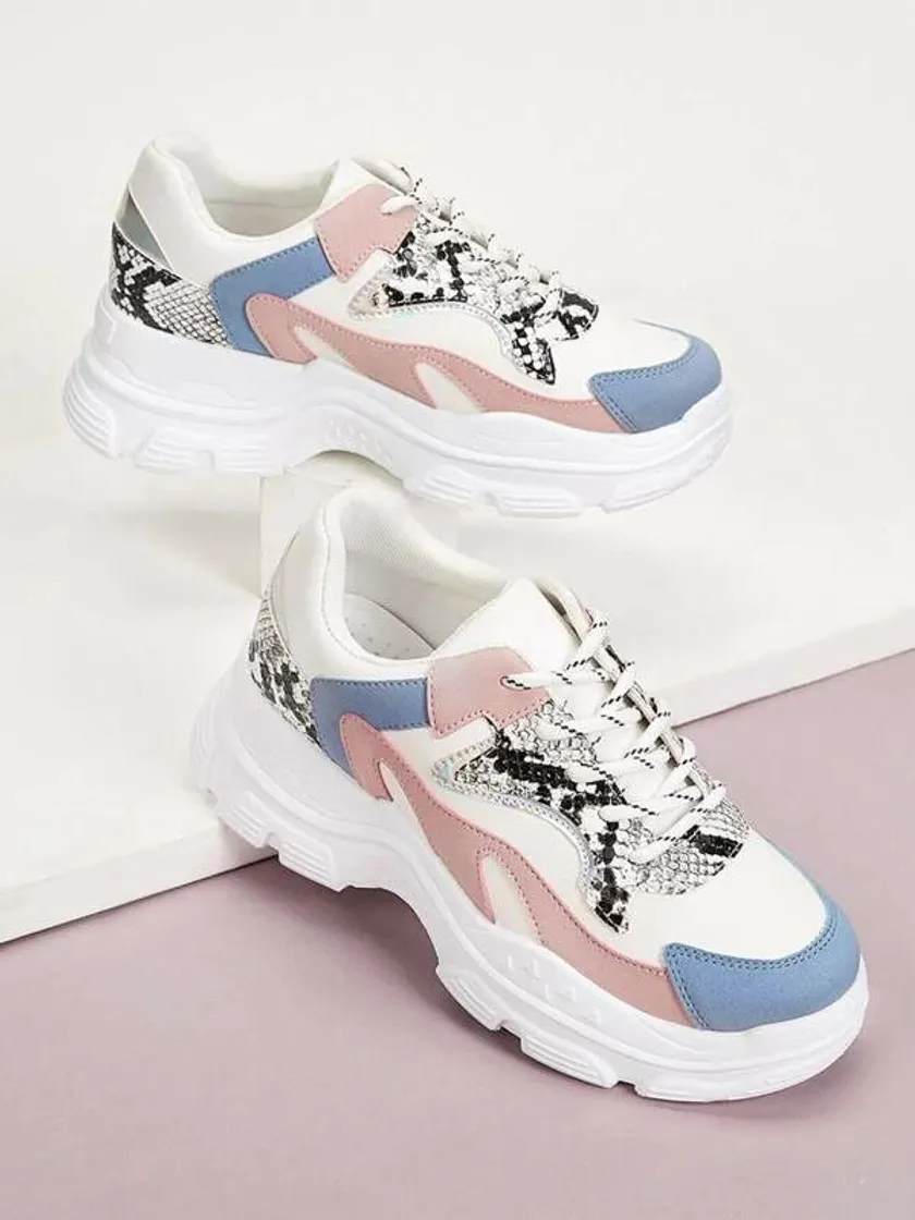 Moda Lace-up Front Snakeskin Chunky Sneakers | SHEIN USA