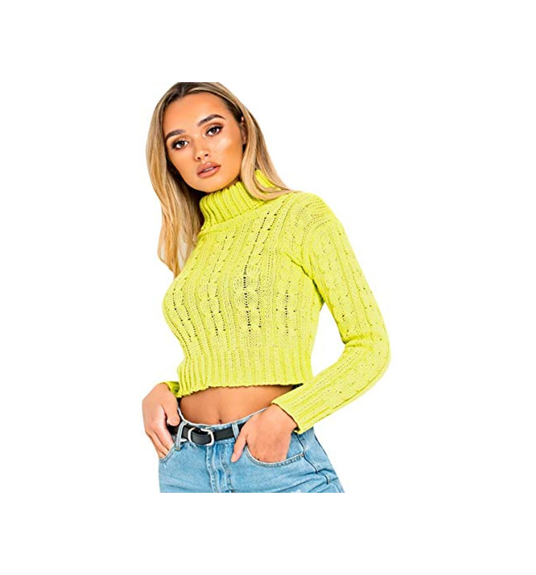 Fashion IKRUSH Women's Katya De Punto Grueso De Cuello Alto Recortada Puente in Lime