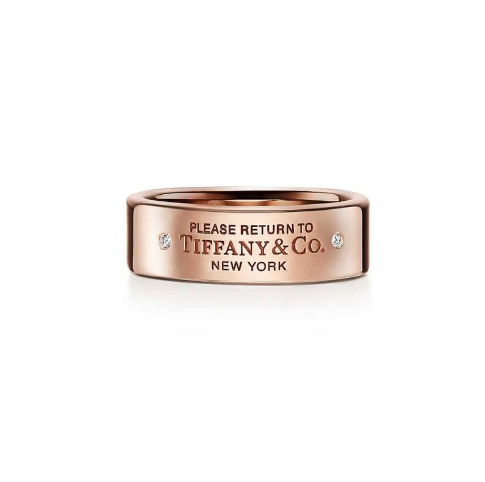 Fashion Return to Tiffany® narrow ring in 18k rose gold with diamonds, 6 mm ...