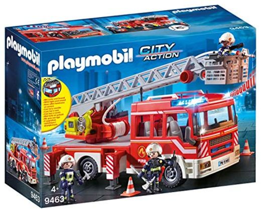 PLAYMOBIL City Action Camión de Bomberos con Escalera, Luces y Sonido, a