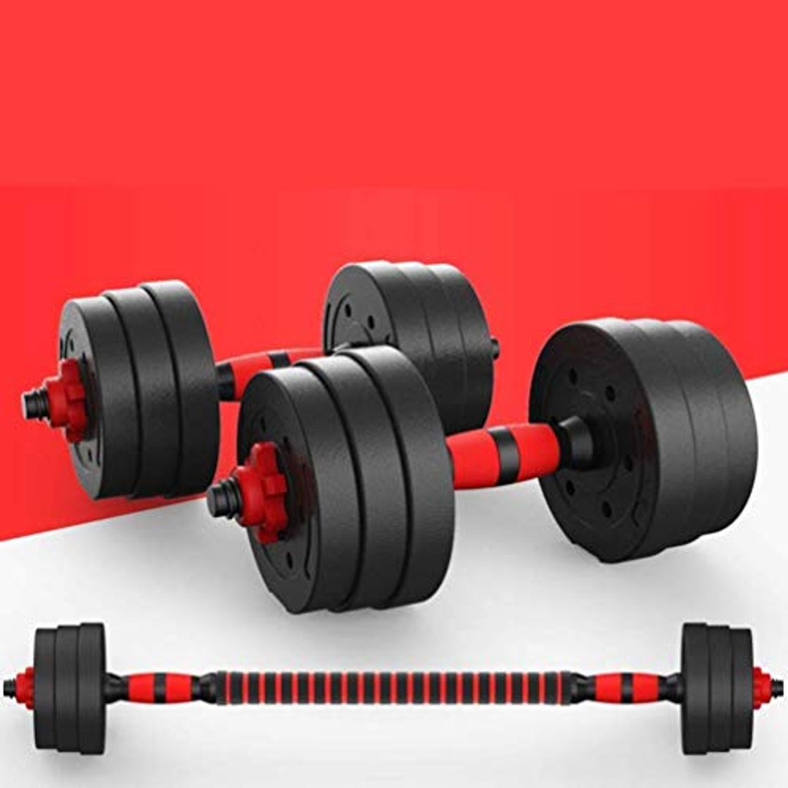 Social Kit Mancuernas Regulables 30KG Musculación Juego Pesas 2 en 1 Barra Conector Ajustable Set Pesas Gimnasio en Casa Pack Dumbbell Hombre Mujer Principiantes Entrenamiento Fuerza