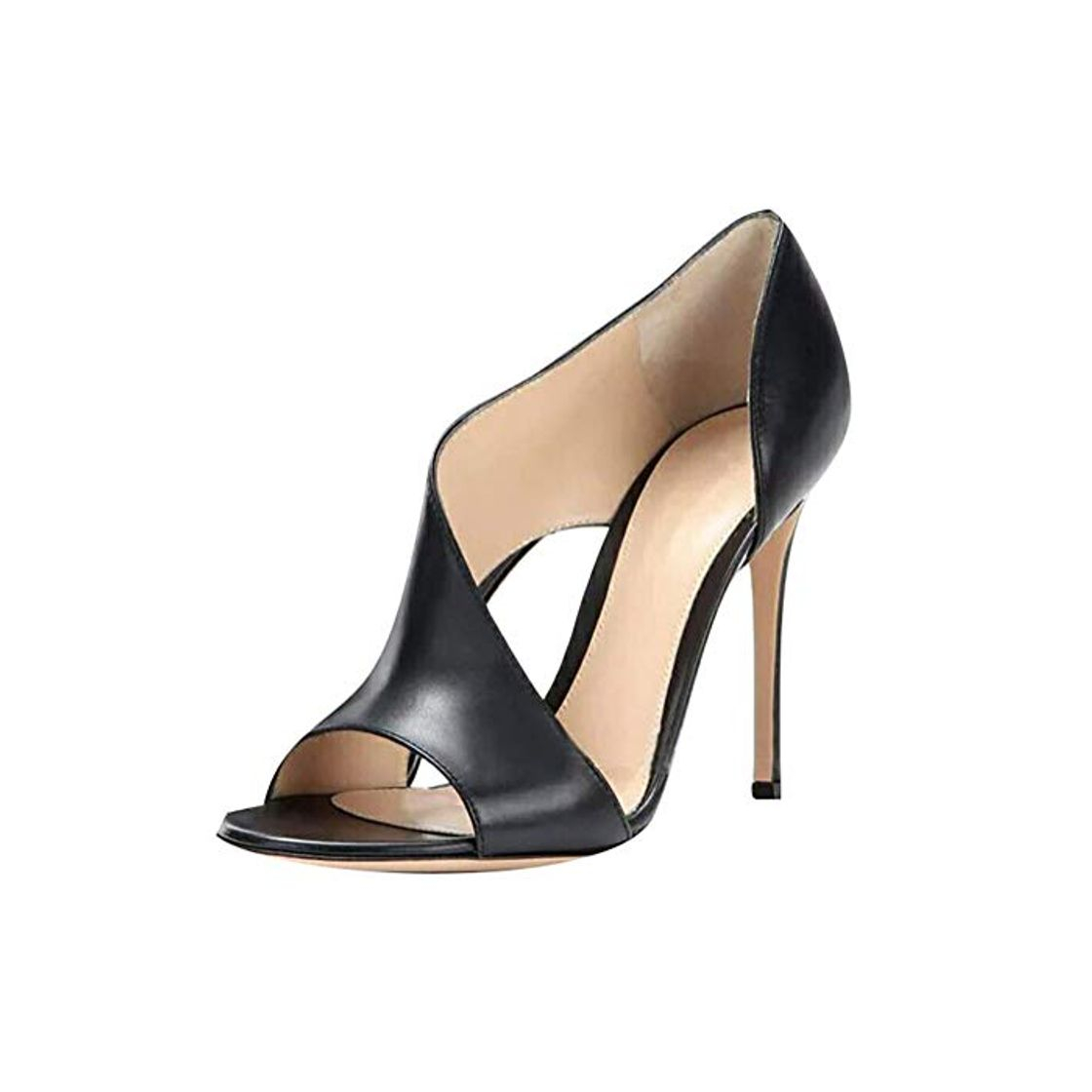 Fashion Minetom Mujer Plataforma Alta Tacón Aguja Sandalias Sexy Cuero PU Peep Toe Tacón Alto Fiesta Cóctel Club Zapatos Negro 41 EU