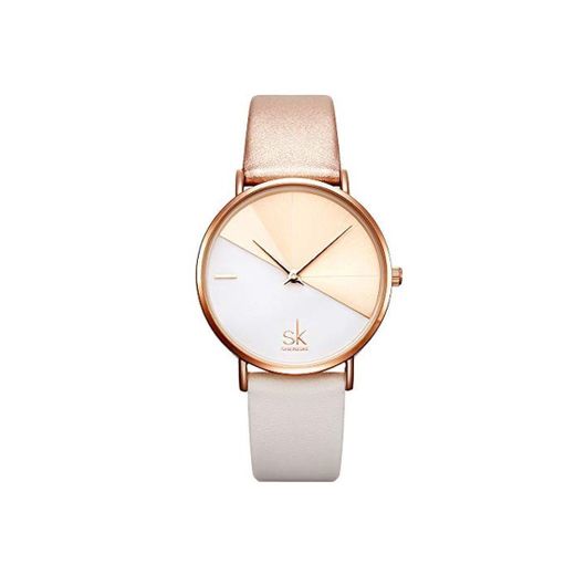 SHENGKE Relojes de Mujer Banda de Cuero Relojes de Cuarzo Vestido para Mujer Reloj de Pulsera