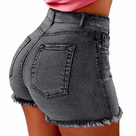 Shorts Mujer Jean Denim Short Recto Mujer Cintura Alta Tassel Shorts de