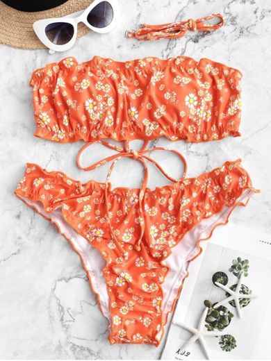 ZAFUL Conjunto de bikini de dos piezas con estampado de margaritas de