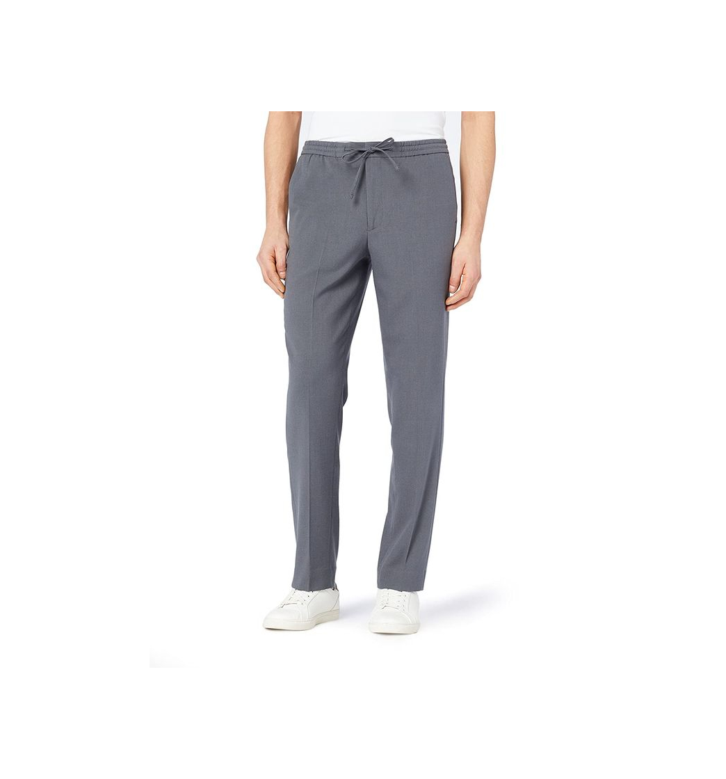 Moda Marca Amazon - MERAKI Pantalón de Vestir con Elástico Hombre, Gris