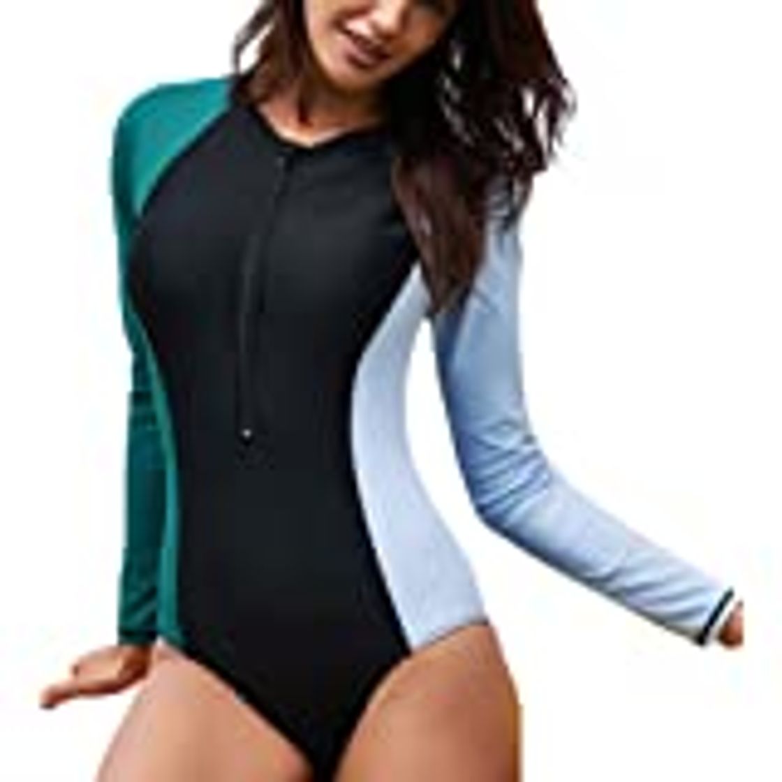 Moda Bañadores Mujer Playa Monokini Elegante Manga Larga Cuello Redondo Cremallera Skinny Una Sola Pieza Bañador Beachwear Impresión Floral Ropa Dama Moda Fashionista Casual Verano Trikinis