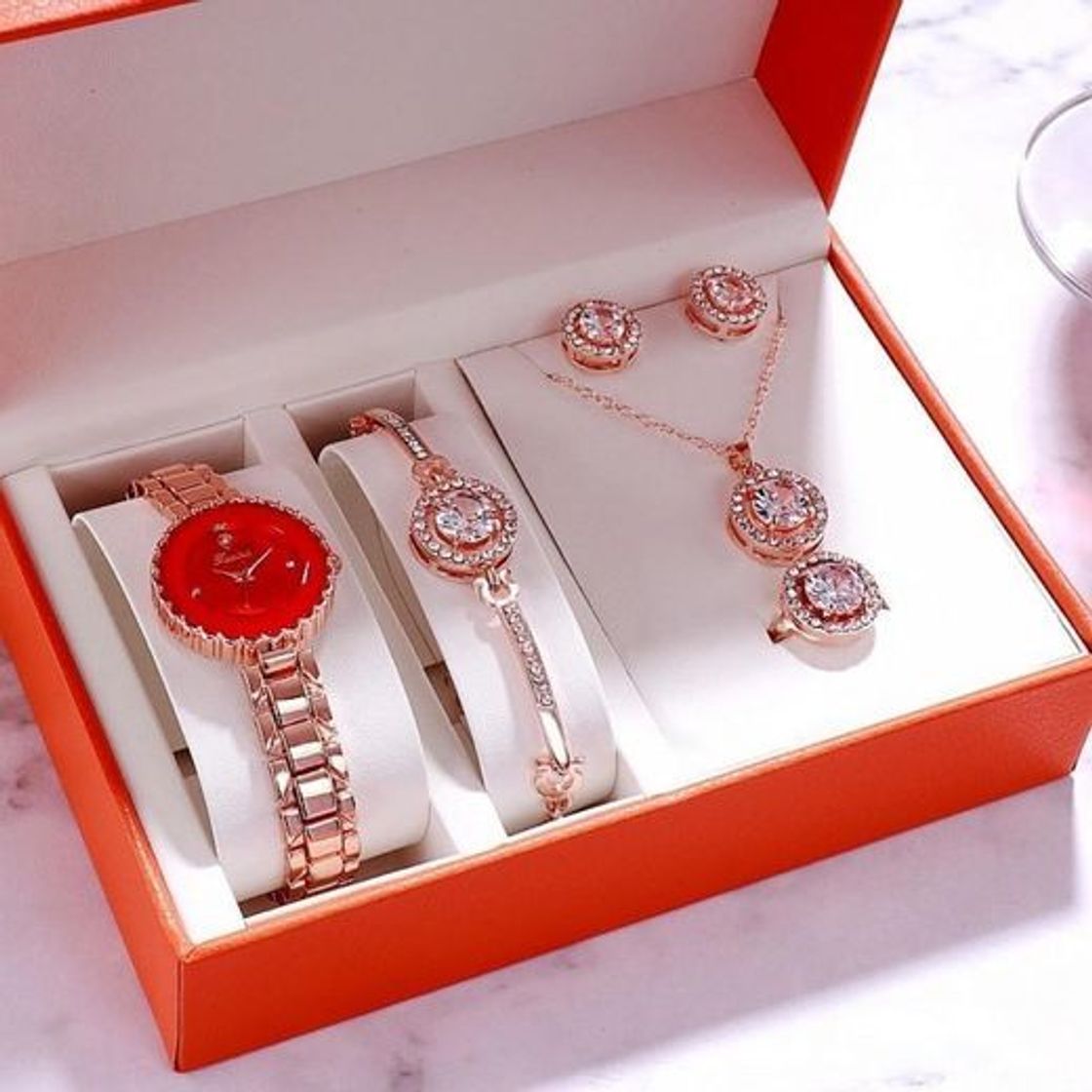 Social Women Watches Bracelets Set Casual Ladies Dress Gift Box 6pc