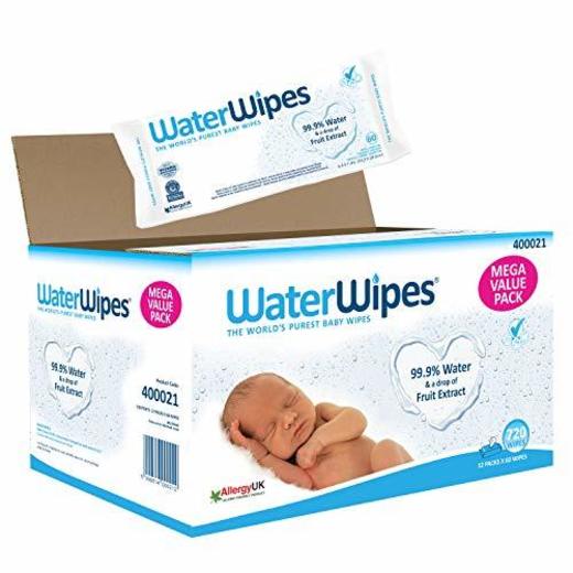 WaterWipes Toallitas para Pieles Sensible de Bebé, 99.9% agua purificada, 12 paquetes