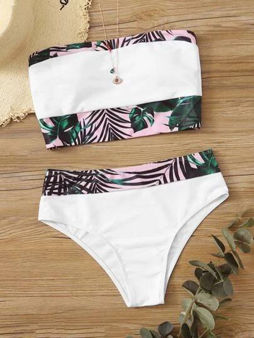 Moda Bañador bikini de cintura alta bandeau tropical