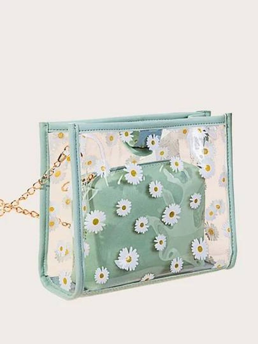 Fashion Bolsa transparente de margarita con bolsillo interior Check 