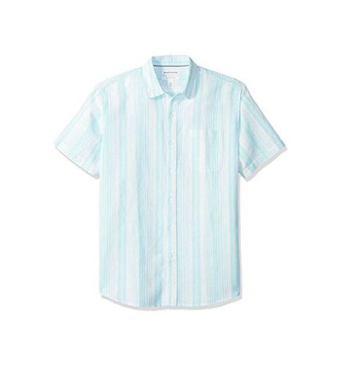 Amazon Essentials - Camisa a cuadros de lino con manga corta para
